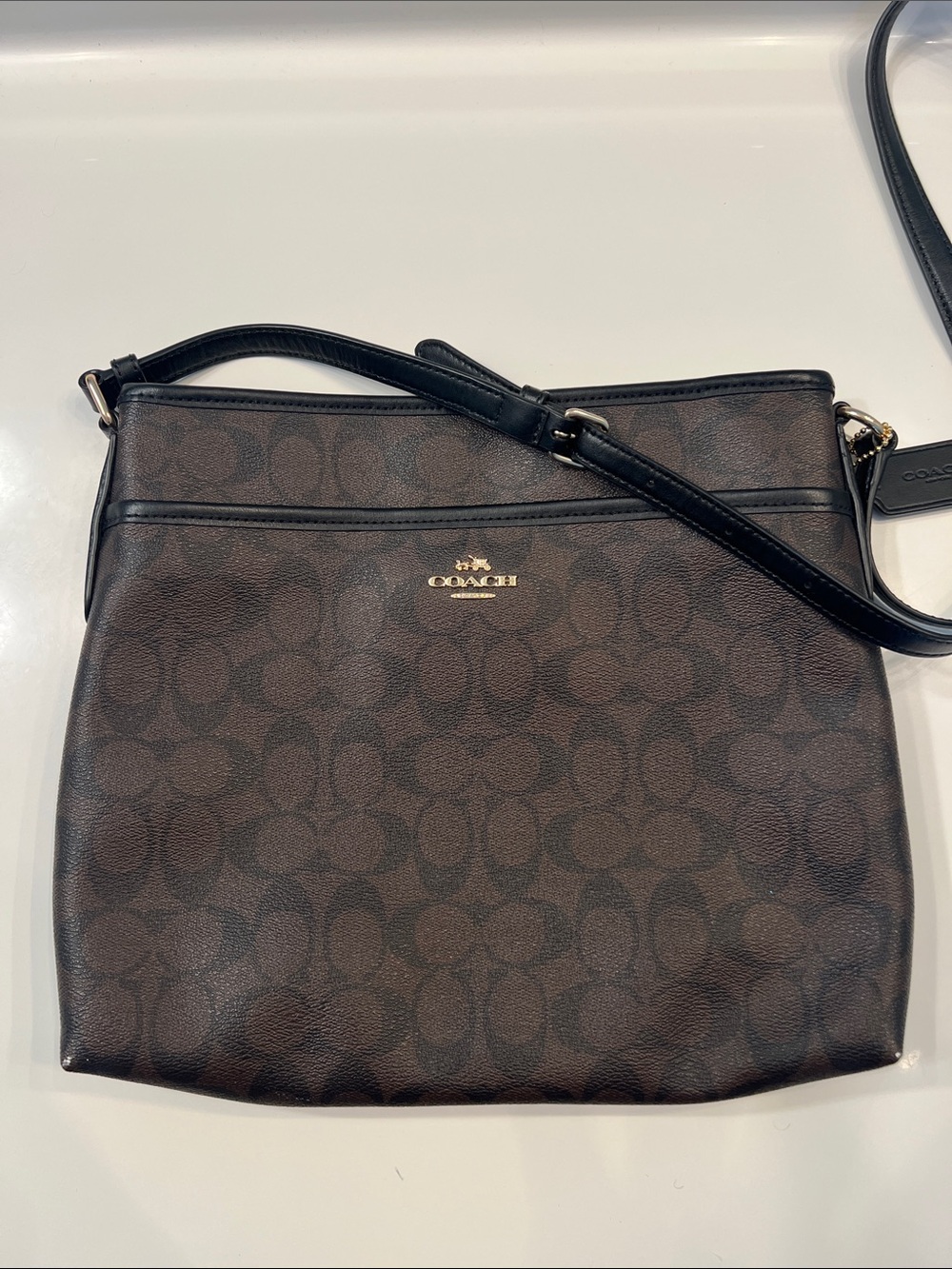 Coach Rowan File Bag Brown & Black Signature Messenger Crossbody Shoulder Bag